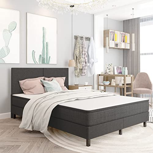 Homgoday Lit à sommier tapissier - Cadre de lit simple - Cadre de lit simple - Cadre de lit double - Lit d'appoint - Lit pour adolescent - Pour chambre à coucher - Tissu gris - 160 x 200 cm