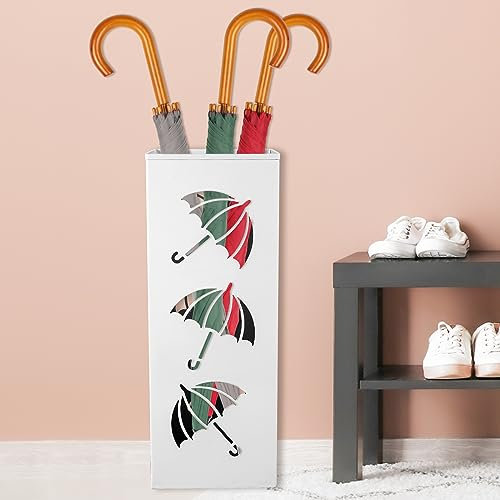 Jokapy Portaombrelli Design Moderno Portaombrelli in Metallo Impermeabile e Antiruggine Porta Ombrelli per Esterno/Interno Design per Casa Ufficio Corridoio Ingresso 42x16x16 cm(Bianco)