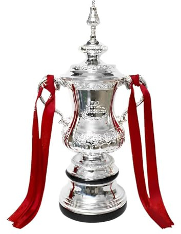 YYDSTES Football Fa Cup Trophy Replica With Color Ribbon Soccer Champion Trophies Fans Office Home Decoration Memorabilia Collection Display Ornaments Resin,32cm