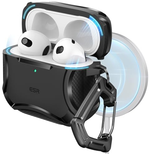ESR for AirPods 4 Case, Compatible with AirPods 4th Generation Case (2024), Compatible with MagSafe, Powerful Drop Protection, Magnetic Lid, Cyber Series, Black