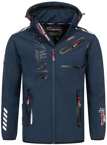 Geographical Norway Herren Herbst Winter Jacke Softshell Jacke Outdoor Regen Übergangs, Farbe:Navy-Schwarz, Größe:4XL