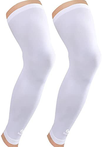 Kuangmi Compression Full Leg Sleeves for Cycling, Basketball, Sport Supports and Recovery and UV Protection 1 Pair (White, 5X-Large)