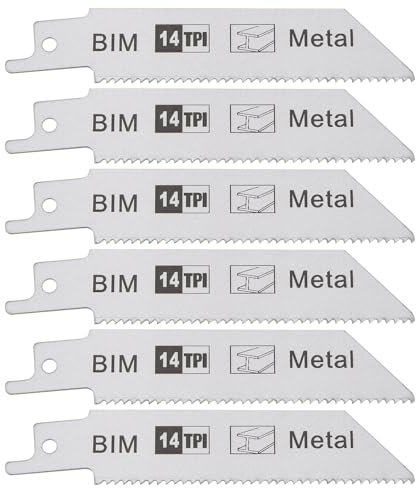 LT Easiyl 6pcs Hojas Sierra de Sable Recíproca de 100 Mm 14 TPI Hojas de Sierra Recíproca Bimetálicas Vástago de 1/5 de Pulgada Hojas de Corte de Metal Compatible con Bosch
