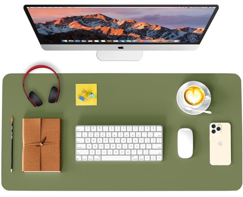 Leather Desk Pad Protector, Waterproof Mouse Pad, PU Desk Mat, Office Desk Cover, Desk Writing Mat for Office/Home/Work/Cubicle (Avocado Green) 31.5x15.7 in