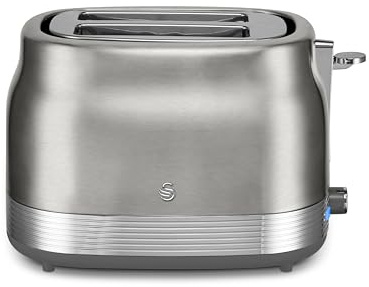 Swan ST19028SS Retro 2 Slice Toaster with 6 Browning Levels for Toast, Bagels, Breakfast Muffins, Defrost/Reheat/Cancel, Hidden Cord Storage, Non-Slip Feet, 930W, Stainless Steel