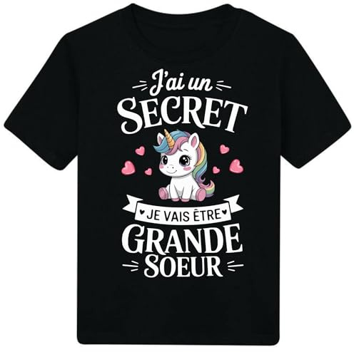 [19-4] Enfant Futur Grande Soeur Secret Idée Cadeau Annonce Grossesse Papa Grands Parents Mamie Tonton Super Hero (Bébé – Fille, Noir) (FR/ES, Âge, 4 Ans, Taille Normale, Noir)