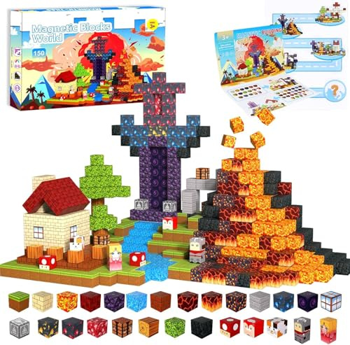 Yeegnar Costruzioni Magnetiche per Bambini, 150 Pezzis Blocchi Magnetici Giocattoli Sensoriali STEM Giocattoli da Costruzione Magnetic Building Blocks Giochi Educativi,Regali di Compleanno Natale