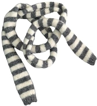 Kashmirscarf， Stickad ullhalsduk for kvinnor flerfärgad randig 10x160cm(White Gray)