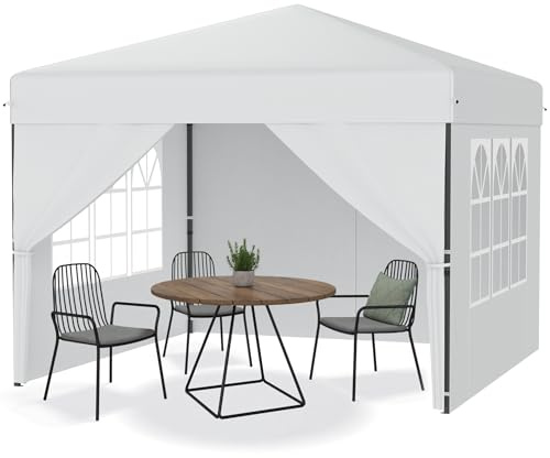 YRHome Padiglione pieghevole 3 x 3 m Pop-up, protezione UV, invernale, 4 pareti laterali, stabile, altezza regolabile, per campeggio e cortile, gazebo, bianco