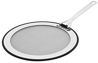 Le Creuset 3-ply Pfannenspritzschutz, Ø 20 - 24 cm, Rostfreier Edelstahl, Mit Antirutsch-Silikonrand, Klappbarer Griff, Silber