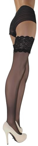 JUST BEAUTY TOUCH 13cm Deep Lace Top Sheer Hold-ups-stockings 15 Denier Hold-Ups
