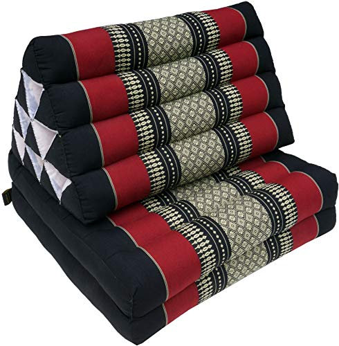GURU SHOP Thaikissen, Dreieckskissen, Kapok, Tagesbett mit 2 Auflagen - Schwarz/rot, 30x50x120 cm, Asiatisches Sitzkissen, Liegematte, Thaimatte