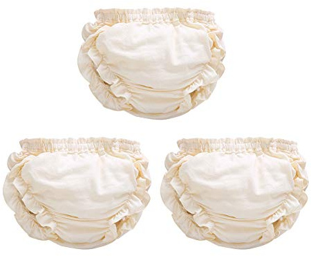 Yudesun Girls Underwear Training Pants 3 Packs - Kids Knickers Baby Boys Toddler Nappy Pants Cotton Boyshort Boxers Briefs Bloomers Training Pants Ruffle Panties Diaper Cover (White,0-3 Months)