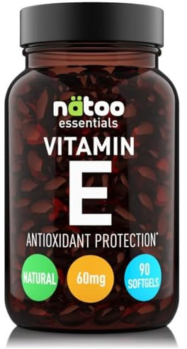 NÄTOO Vitamina E 60mg (90UI) Softgel 90 perle. Integratore naturale (D-Alfa-Tocoferolo) - Vitamina E Pura potente antiossidante - Alto dosaggio 500% del VNR
