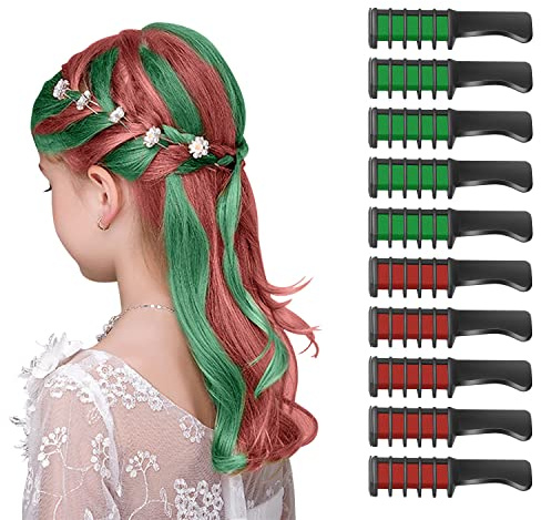 MSDADA Red and Green Hair Chalk for Girls - New Hair Chalk Comb Temporary Washable Hair Color Dye for Girls