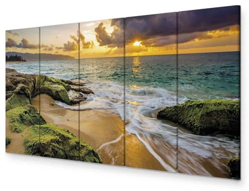 murando - Akustikbild Strand Meer 150x60 cm 5 tlg Bilder Akustikschaum Schallschutz Kunst Akustikpaneele Wandpaneele Schalldämmung Wandbild Schallabsorber Akustikplatten Natur c-B-0462-b-m