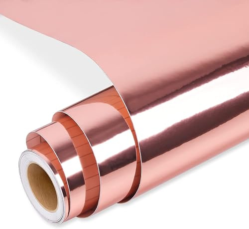Prime Vinyl Rose Gold Permanent Vinyl Roll, Rose Gold Vinyl 12‘’ x 10 FT, Metallic Self Adhesive Vinyl, for All Cutting Machine, Home Decal, Easy to Weed