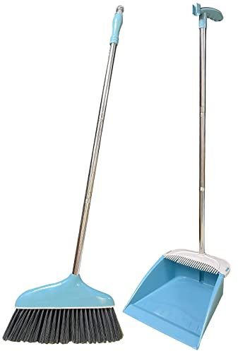 Roellgs Besen- und Kehrschaufel-Set, vertikaler langer Griff, Kehrschaufel-Kombination für die Hausreinigung, Kehren (blau)