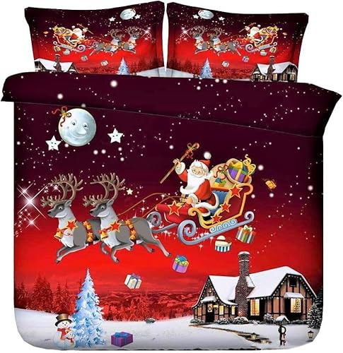 Christmas Duvet Cover Quilt Bedding Set With Pillowcases 3D Printed Santa Xmax Snowman Decor Soft Poly-Cotton Reversible Luxury Beddings Sleep Comfortable (Double, Greetings), Multicolor (BS321)