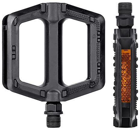 Pedales de Bicicleta - WASAGA Pedal de Bicicleta de Plastico Antideslizante Duradero y Portatil de 9/16 Pulgadas com Plataforma Planai Reflector para Bicicleta de Montaña de Carretera MTB