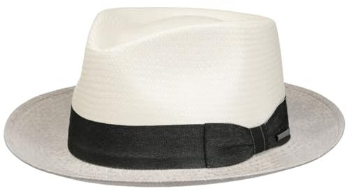 Stetson Salcova Fedora Panamahut Strohhut Eleganter Hut mit UV-Schutz Made in Ecuador Herren Frühjahr Sommer grau-meliert XL (60-61 cm)