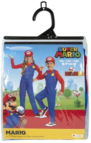 Super Mario Bros. Costume Mario per bambini, con licenza ufficiale Disguise, vestibilità comoda e design dettagliato, dalla taglia S alla 6