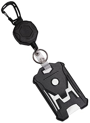 Xnourney - Portatarjetas retráctil, portatarjetas tácticas, llavero de mosquetón resistente, llavero resistente con rodillo de insignia retráctil de 31,5 pulgadas, con cierre de cremallera enrollable