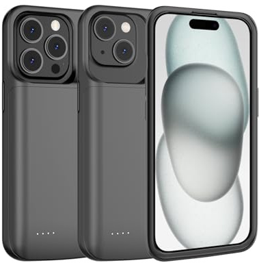 JCK Funda batería para iPhone 15 Pro iPhone 15 7000 mAh recargable funda protectora Power Bank para iPhone 15/15 Pro cargador carcasa batería extendida soporte Apple Pay, CarPlay, BX12 6.1'' negro