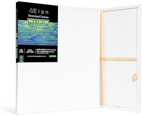 Elan Tela per Dipingere 90x120 cm, Set di 3 Tele da Pittura 280 GSM