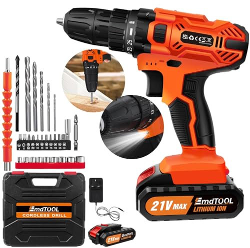 21V Cordless Drill Set With 25+1 Torque Setting, 45Nm Electric Screwdriver Driver, 2 Speed, LED Light - 29pcs Power Tools Kit for DIY
