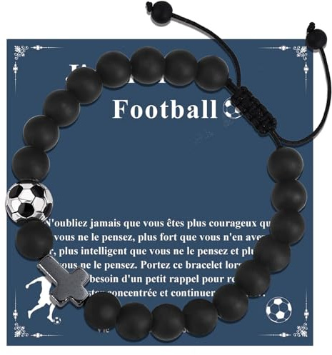 BOCHOI Cadeau Football Ado Bracelet Football Croix Garcon Enfant 5 6 7 8 9 10 11 12 13 14 15 16 17 18 Ans Tresser Perle Bijoux Fils Petit Fils Ado Neveu étudiant Frère Ami Anniversaire Noël Cadeau