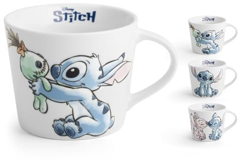 Home -Stitch Sketch Lot de 6 tasses Jumbo tasses petit déjeuner personnage Stitch en porcelaine décorée, 40 cl