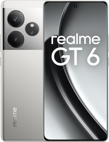 realme GT 6 5G Smartphone,50MP LYT-808 Cámara Principal,Snapdragon 8s Gen3 Procesador,120Hz 6.78'' 6000nit Pantalla Ultra Brillante,NFC,Dual SIM,8+256GB,Plata(Sin Cargador)