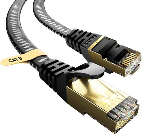 VOIETOLT Cat 8 Ethernet Cable, Flat High-Speed 40Gbps/2000Mhz Braided Internet Cable Gigabit Network Cable RJ45 STP LAN Patch Cord (Braided, 1.5Meter)