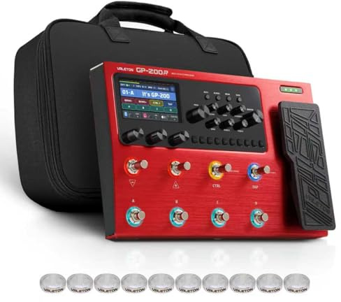 Valeton Multi-Effects Guitar Pedal Processor Guitar Bass Amp Modeling IR Cabinets Simulation with FX Loop MIDI I/O OTG USB Audio Interface with Bag,10Pcs Footswitch Toppers GP-200R