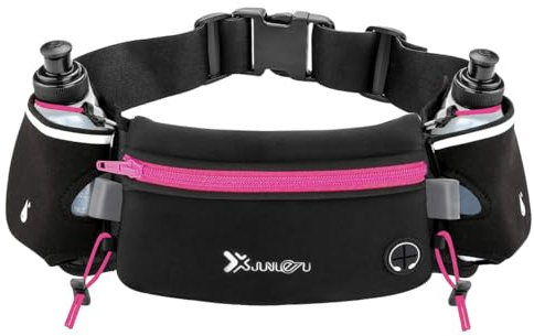 Number-one Running Belt with Water Bottles(2 x 175ML), Hydration Belt Waterproof Waist Pack Bag Fits iPhones Adjustable Sports Waist Pouch for Marathon Running Hiking Cycling, Rose Red