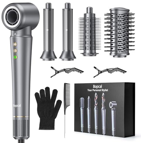 Bopcal 5 in 1 Airstyler, Professioneller Hairstyler Set, 160000 U/Min Ionen Föhn für Keine Hitzeschäden, Glänzendes Haar, Lockenstab Auto-Wrap, Volumen, Glätten für Stylen Sie Beach Wave