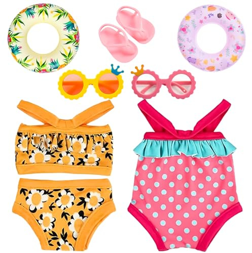 Set di Nuoto per Bambole 7 Pezzi,Estate Costume da Bagno per Bambole,Costume da Bagno per Bambole,Vestiti Bambole Reborn,Accessori per Bambole Reborn 35-45CM,Regalo per Ragazze