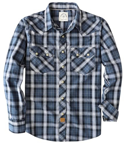 Dubinik® Westernskjorta för herrar, långärmad lätt bomullsskjorta med pärlemorknappar, rutig vintage-arbetsskjorta i avslappnad cowboy-stil