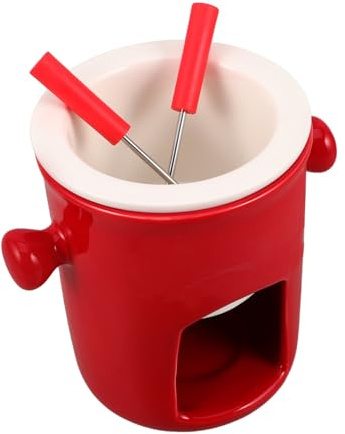 Alipis Fonduta Cioccolato in Tazza Riscaldante con Forchette Rosse Design Unico per Serate e Feste Ritenzione Calore e Tavola