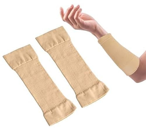 Elastic Arm Compression Sleeves, Slimming Sport Arm Shapers for Women Girls, Breathable UpperArm Supports for Lymphedema Varicose Veins Swelling Arminjury (Skin Color, 1 Pair)