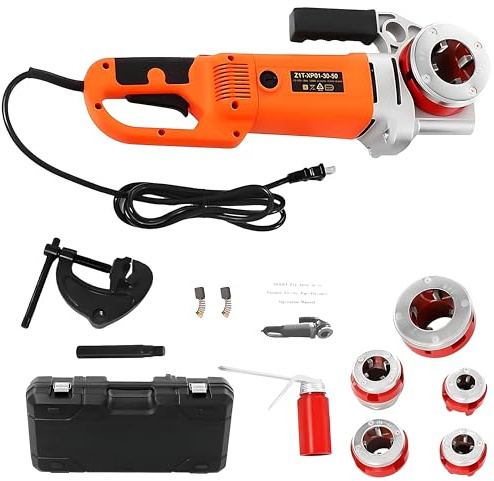 FgdVrelnor Utensile di Filettatura Elettrico 2300W, Filettatrice per Tubi Portatile a Mano con 6 Filiere (1/2–2 Pollici),Adatto per Tubi in Polipropilene e Tubi in Alluminio