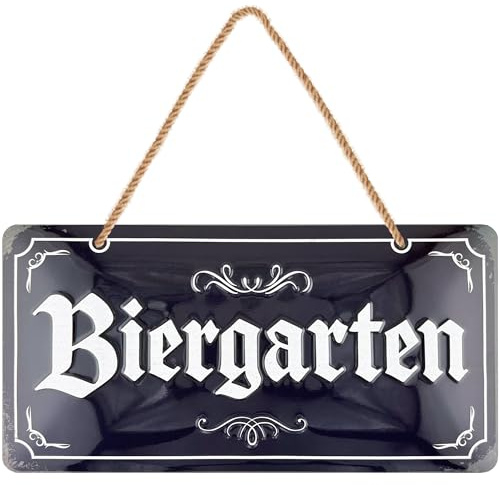 LANOLU retro Blechschild, Biergarten Schild mit Kordel, lustige Biergarten Deko für Garten Terrasse Laube, Vatertag Schild Geschenk für Maenner, geprägt gestanzt, 16x32 cm