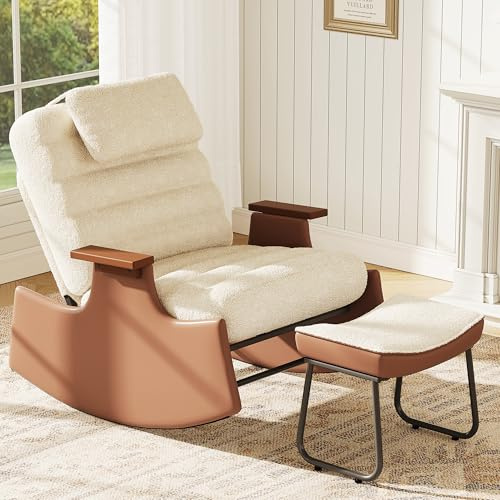 Fauteuil à bascule avec repose-pieds, fauteuil de relaxation pour salon avec accoudoirs en fer et dossier réglable, fauteuil à bascule avec repose-pieds, fauteuil d'allaitement pour chambre à coucher