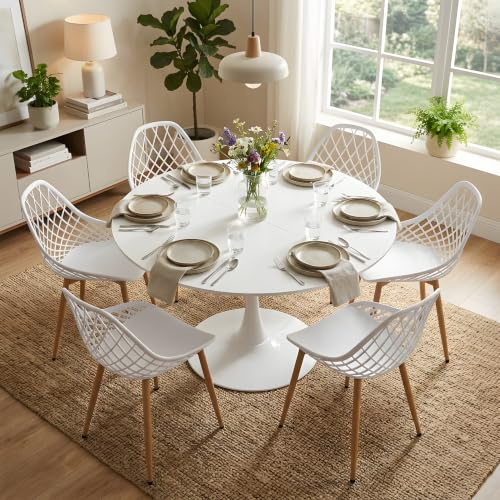 DazzlerE Ensemble de mobilier de Balcon pour Petit Balcon, mobilier de terrasse résistant aux intempéries, mobilier Lounge extérieur, Table Blanche (Ø 100 cm) + 6 chaises Grises.