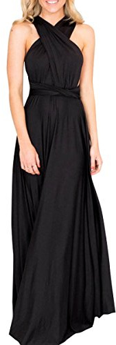 Womens Bridesmaid Elegant Convertible Transformer Infinity Multi Way Wrap Solid Color Cocktail Dress Off Shoulder V Neck Bandage Long Maxi Dress M Black 10