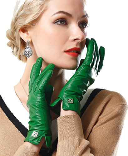 NappaNovum Damen Italienische Lederhandschuhe Lammfell Winter Komfort Handschuhe (Touchscreen oder ohne Touchscreen), Grün , Medium