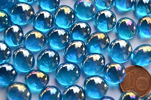 70g Mini Glasnuggets 10-12mm blau irisierend transparent, Muggelsteine, ca. 50 Stück Glassteine Dekosteine