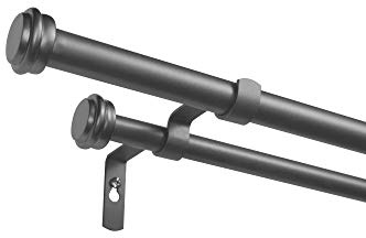 EXCLUSIVE HOME Topper Double Curtain Rod and Finial Set, Gunmetal, 36-72