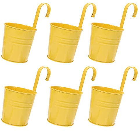 Cabilock Blumentöpfe Zum Aufhängen Hängende Blumentöpfe Gelb Metall Blumentopf Aufhängen Abnehmbar Haken Rustikale Eisen Kunst Balkontopf 6 Stück Sukkulenten Pflanzen Behälter Balkon Garten Dekoration